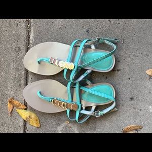 Silver & Teal sandals size 8